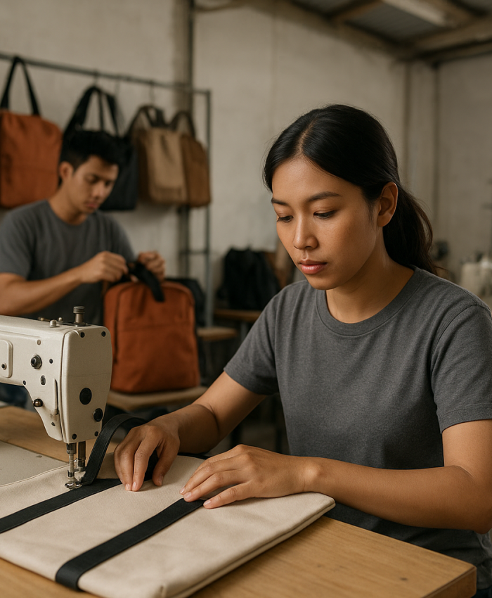 Contoh tas custom produksi konveksi di Bandung dengan logo perusahaan